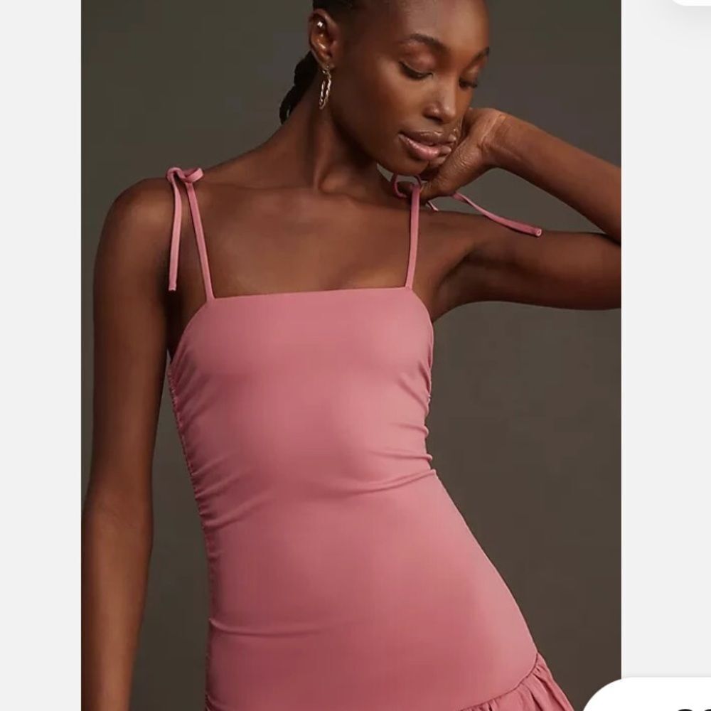 Anthropologie Mare Mare Sleeveless Drop-Waist Bubble-Hem Midi Dress Rose - Picture 4 of 7